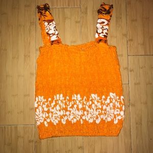 Y2K orange floral ruched cropped tank top